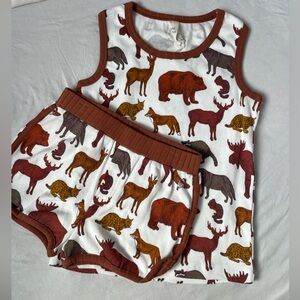 Kate Quinn Forest Stone Animals Two Tone Racerback Tank and Retro Track Shorts